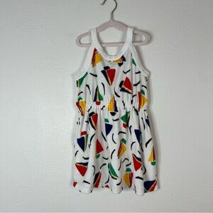 Hanna Andersson Dress Colorblock Terry Cloth Playwear White Cotton Blend Size 4